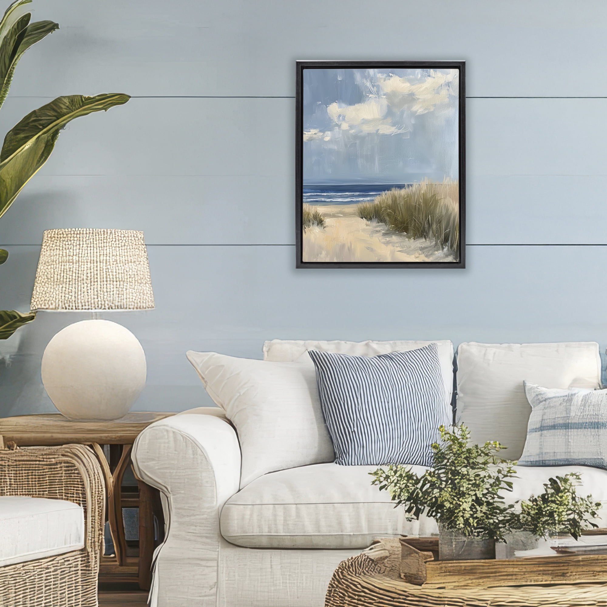 Stupell Industries In The Dunes By The Sea Black Framed Floater Canvas Wall Art, design by Petal Prints Design
