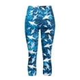 thumbnail image 5 of SCRAWLGOD Shark Print Tie Dye Blue Women's Capri Leggings with Pockets High Waist Tummy Control Crop 3/4 Leggings Slim Breathable Stretch Athletic Cropped Tights, S, 5 of 7