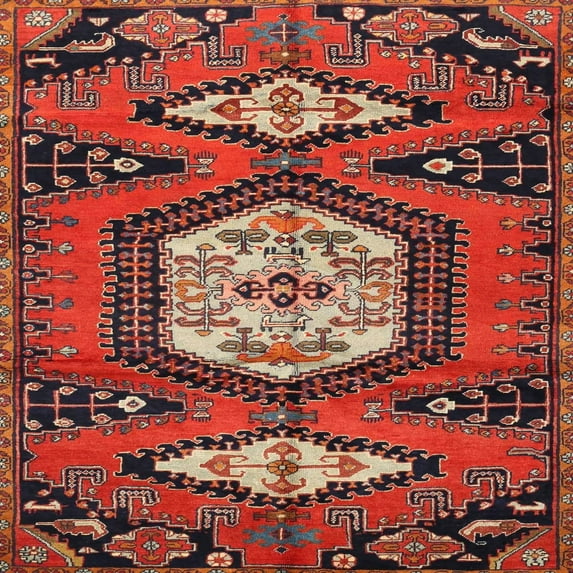Ahgly Company Machine Washable Indoor Square Traditional Rust Pink Area Rugs, 6' Square