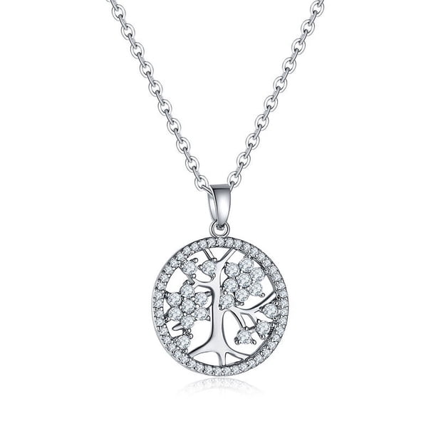 Zhuge Colgante de collar, colgante de collar hecho a mano para hombres y mujeres, accesorio de circonita de cobre, collar de árbol de la vida (plata)