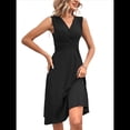 thumbnail image 2 of Vestido de Verano Sin Mangas con Cuello en V Cruzado para Mujer, Vestido de Tirantes Acampanado Negro M, 2 of 8
