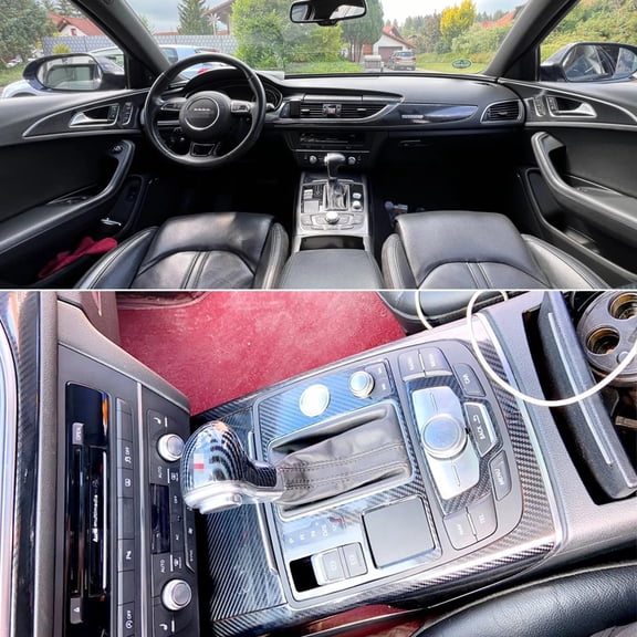 For Audi A6 C7 2012-2018 5D Carbon black Fiber Pattern Interior DIY Trim Decals