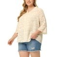 thumbnail image 4 of Agnes Orinda Women's Plus Size Ruffle V Neck 3/4 Flare Sleeve Semi Sheer Blouse 1X Apricot, 4 of 6