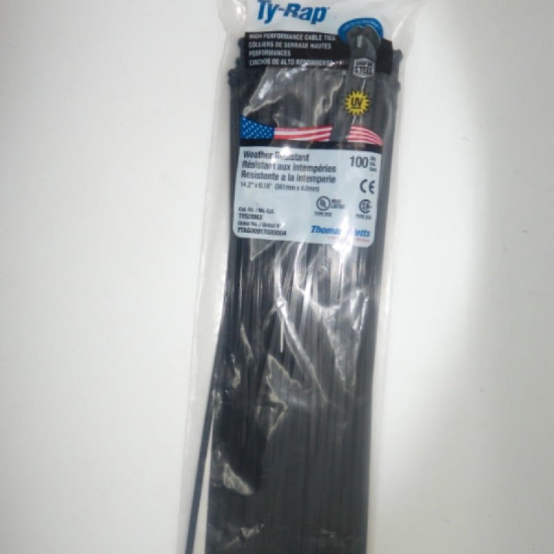 thomas & betts ty528mx ty-rap 14-inch ultraviolet resistant nylon 6.6 cable tie with stainless steel locking device, black, 100-pack