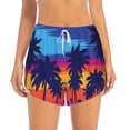 thumbnail image 3 of Uemuo Beach with Palm Trees Pattern Women's Athletic Shorts High Waisted Running Shorts with Liner Pockets Gym Elastic Workout Shorts-Large, 3 of 9