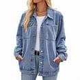 thumbnail image 2 of Women Casual Long Sleeve Lapel Button Outerwear Loose Boyfriend Style Jacket Fashion Denim Jacket Light Blue M, 2 of 10