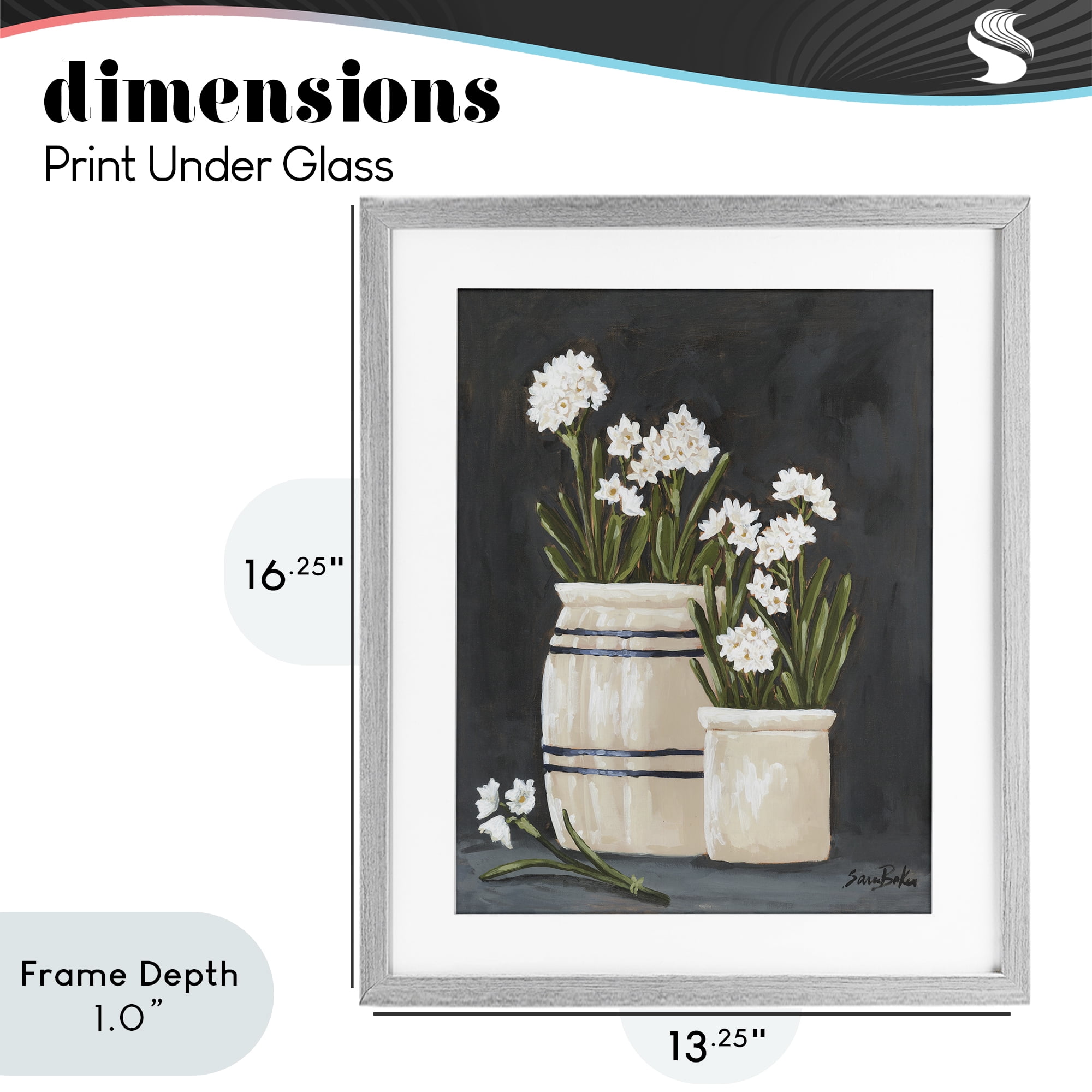 Stupell Industries Vintage Crocks & Paperwhites Gray Framed Print Under Glass, design by Sara Baker
