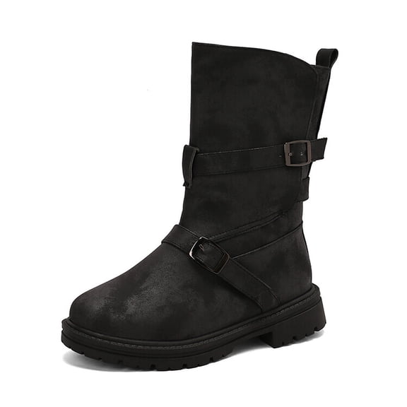 SACFOF Women's Mid-Calf Cowboy Cowgirl Boots with Low Chunky Heel, Side Zipper, Motorcycle Style, Classic Round Toe,Fashion Western (Black/Dark Brown/Grey) Boots