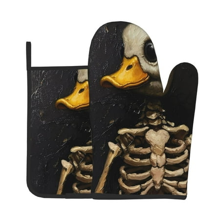 

Tebeau Duck Bones Print Oven Mitts and Pan Racks 2-Piece Set Kitchen Oven Mitts and Pan Racks Heat Resistant 500 °F for Baking and Cooking