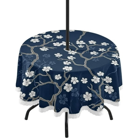 

Hyjoy Spring Flower Round Tablecloth 60 Waterproof Outdoor Tablecloth with Umbrella Hole and Zipper for Kitchen Dining Picnic Party Home Decor