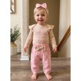 thumbnail image 4 of Cjfdfy Newborn Baby Girl Fall Winter Outfits New To The Crew Letter Embroidery Ruffle Long Sleeve Ribbed Romper Bow Pants Headband Infant Cute Bow Fall Winter Outfits, 4 of 9