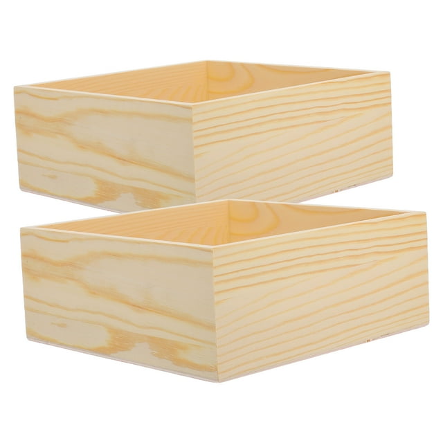 AURARMLET Set Of 2 Wooden Crate Box Light Yellow Perfect For Organizing Office Supplies And Crafts