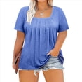 thumbnail image 3 of Tops de Talla Grande para Mujer, Corta, Cuello Cuadrado, Túnica Holgada de Verano para Leggings. Azul 4XL, 3 of 8