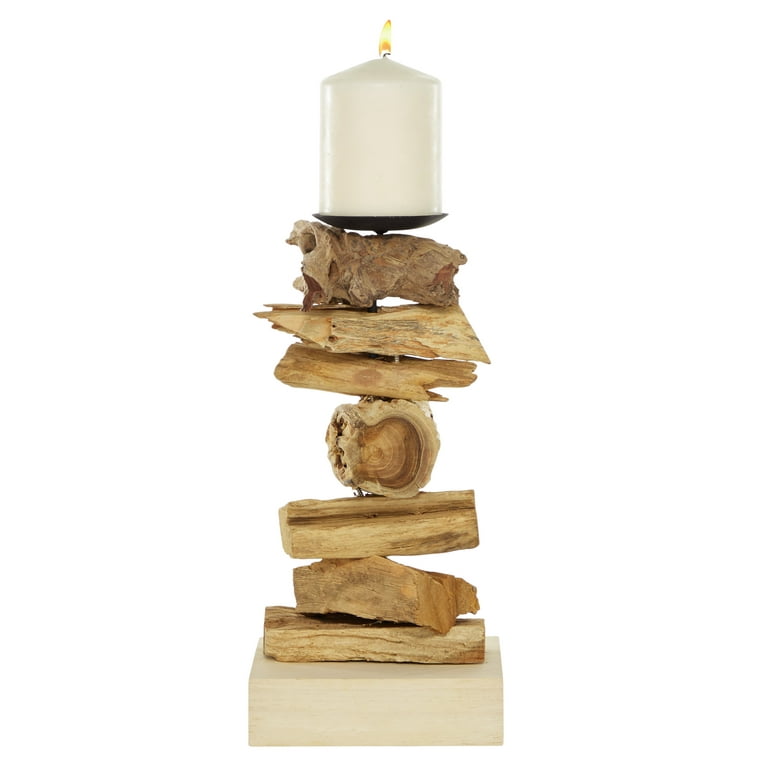 Decmode - Large Recycled Natural Tree Root Wooden Pillar Candle
