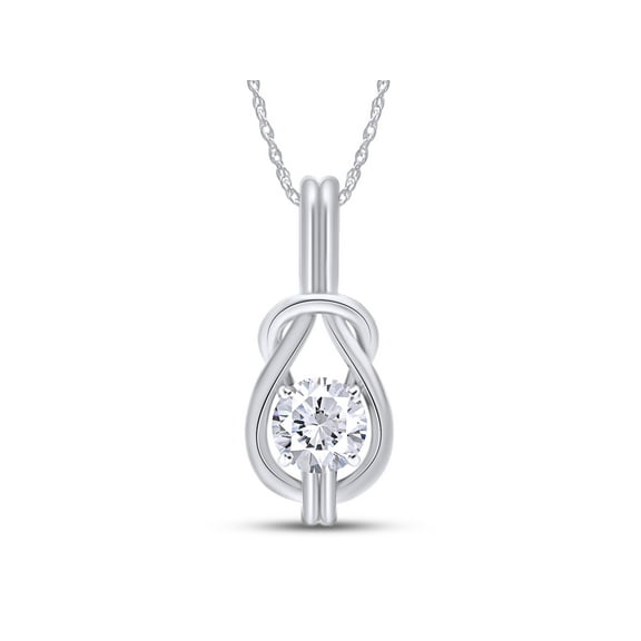 1 Carat Round Lab Created Moissanite Diamond Love Knot Pendant Necklace for Women 14k White Gold Over 925 Sterling Silver 18" Rope Chain (1 Cttw,G-H/VVS1) Gift Jewelry for Her