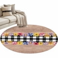 thumbnail image 6 of Colorful Flowers Round Rug 4ft Washable Circle Entryway Rugs Non Slip Spring Floral Elegant Pastoral Wooden Area Rug Indoor Floor Carpet for Bedroom Kitchen Living Room Home Office Dining Room, 6 of 8