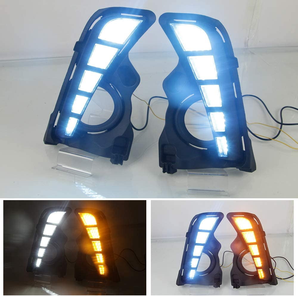Leadwolf Super Bright DRL Daytime Running Light for Toyota Highlander 2011-2013 High Performance Front Bumper Fog Lamp Assembly Automotive Replacement Dual Color 8 LED Beads 1Pair