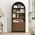 thumbnail image 3 of Hiphuta 70"Tall Arched Bookcase, 4-Tier Bookshelves with 2 Large Drawers, Wooden Display Shelf with Storage for Living Room Home Office, Black & Oak, 3 of 9