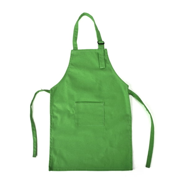 (Price/12 Pcs) Opromo Colorful Cotton Canvas Kids Aprons with Pocket, Artist Apron & Chef Apron(S-XXL)-Kelly Green-L