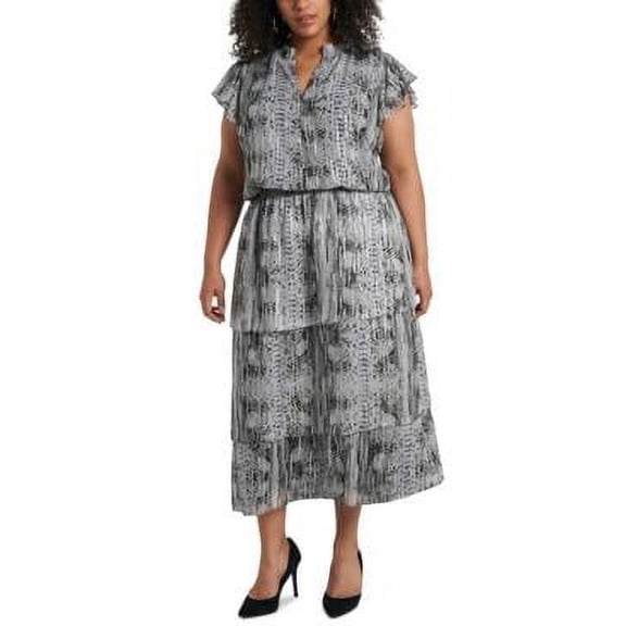 MSRP $99 1.state Trendy Plus Size Printed Tiered Fit & Flare Dress Size 1X