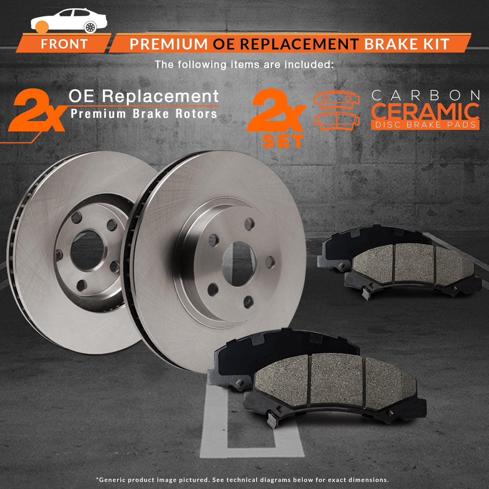 Front Max Brakes Geomet OE Rotors with Carbon Ceramic Pads KT025561 