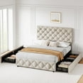 thumbnail image 6 of WhizMax Full Size Bed Frame with 4 Storage Drawers & Adjustable Headboard, Linen Upholstered Platform Bed with Diamond Tufted, No Box Spring Needed, Beige/Cream, 6 of 8