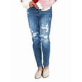 thumbnail image 3 of Women'S Ripped Mid Waisted Boyfriend Jeans Loose Fit Distressed Stretchy Denim Pants Blue L, 3 of 8