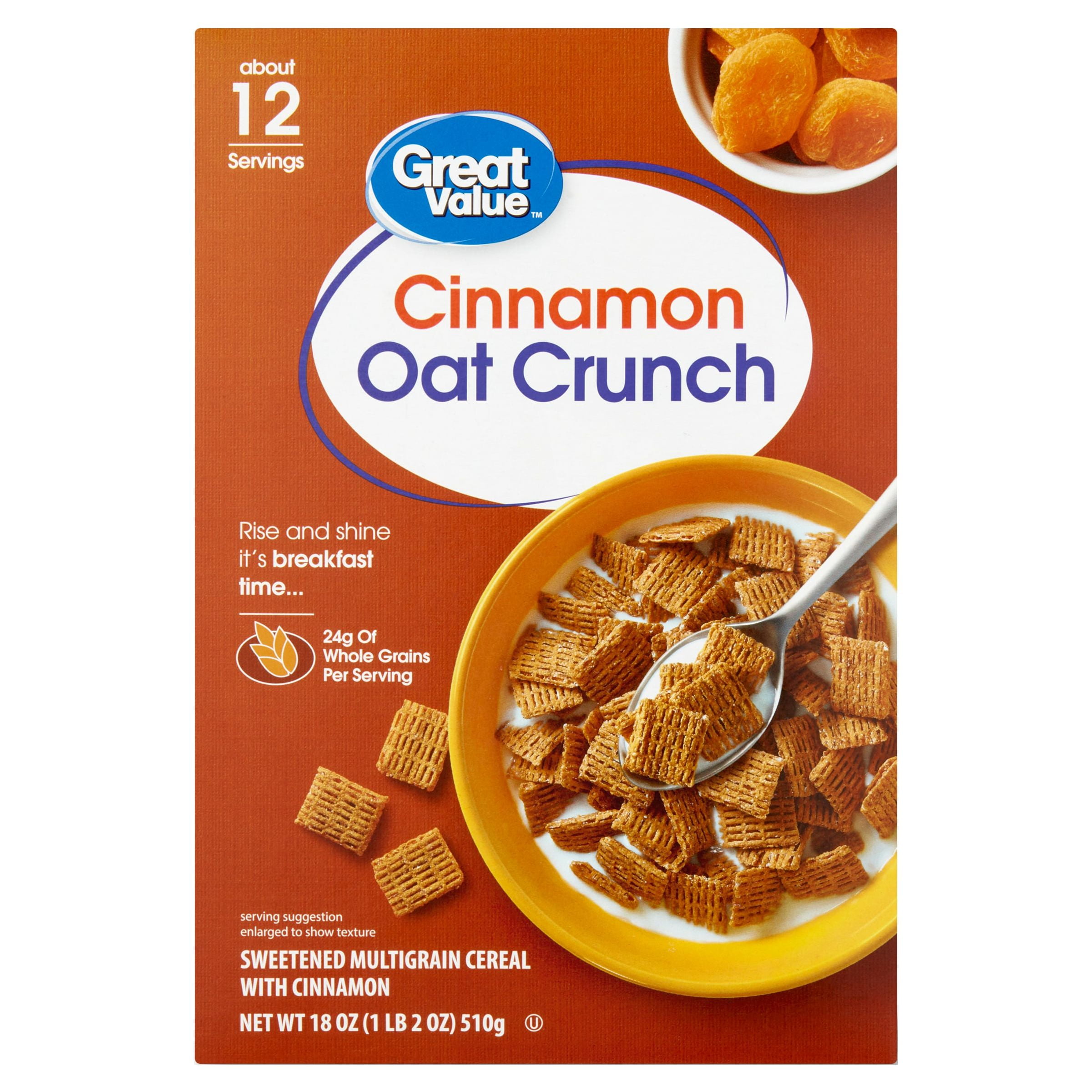 (3 pack) Great Value Cinnamon Oat Crunch Whole Grain Oat Cereal, 18 oz