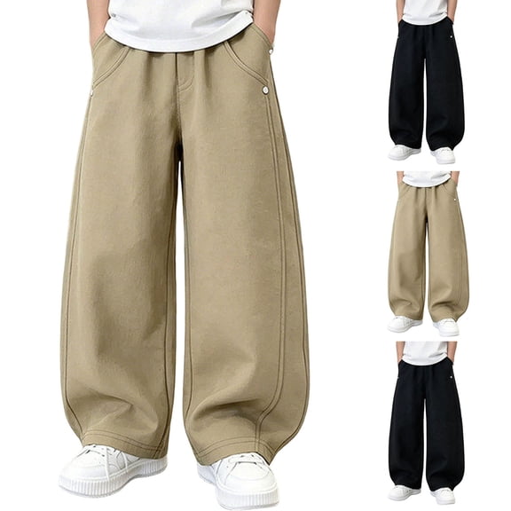 Bixock Fall Cotton Sweatpants for Boys High Waist Straight Leg with Side Pockets Kids Solid Color Loose Casual Wide Leg Trousers Comfortable Workout Activewear Boys Clothings Size 9-10Years