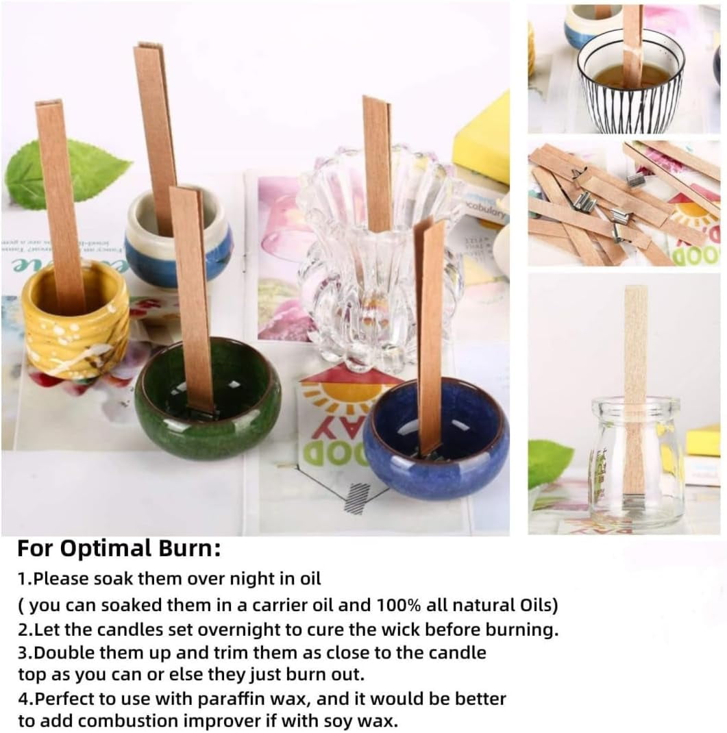 50Pcs Wood Wicks for Candles Making, 5.1x0.5x0.04inch Wood Candle Wicks Natural & Crackling Wooden Candle Wicks with Trimmer for DIY Craft