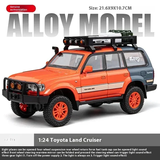 Modèle Réduit 1:24 Toyota LAND CRUISER LC80 SUV en Alliage Véhicule Tout-Terrain Jouet Modèle de Collection Avancé Orange