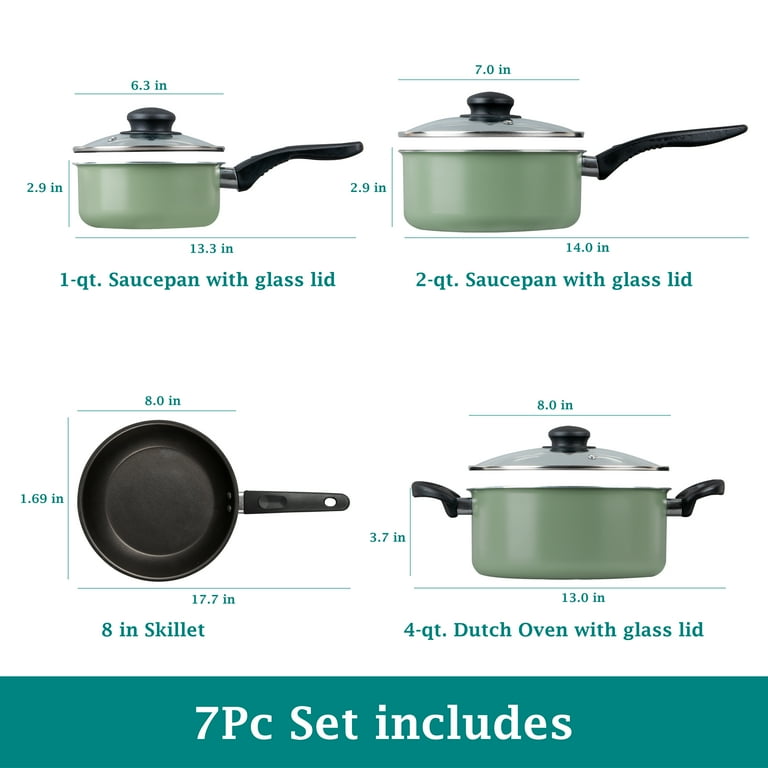 Mainstays 7 Piece Non-Stick Cookware Set Aluminum Green Sage
