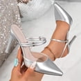 thumbnail image 2 of hoksml Pointed Toe Mule Heels for Women, Double Strap Rhinestone Stiletto Slip On High Heel Dress Sandals, 2 of 9