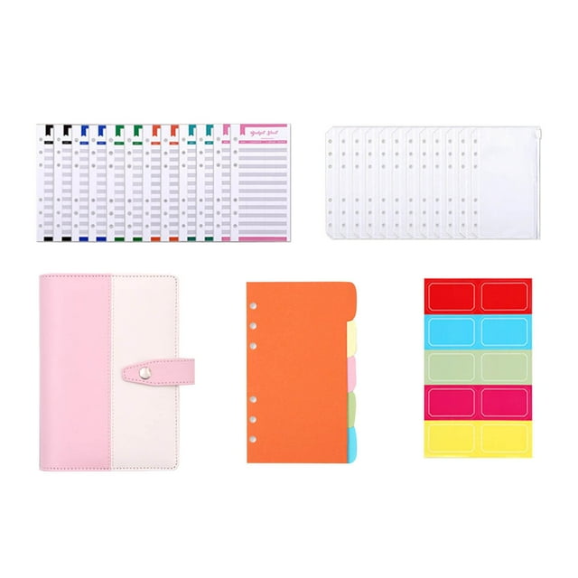 Carpeta de presupuesto A6 Baoblaze con hojas de presupuesto y sobres con cremallera Rosado