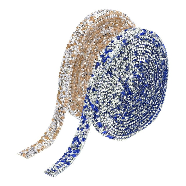 Unique Bargains 1 Set Resin Rhinestones Trim Silver Base Champagne + Silver Base Deep Blue Diamond Ribbons Rhinestone for DIY Crafts
