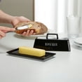 thumbnail image 3 of Kook 7.5” White Butter Dish with Lid Butter Storage Container Ceramic Tray, Black, 3 of 4