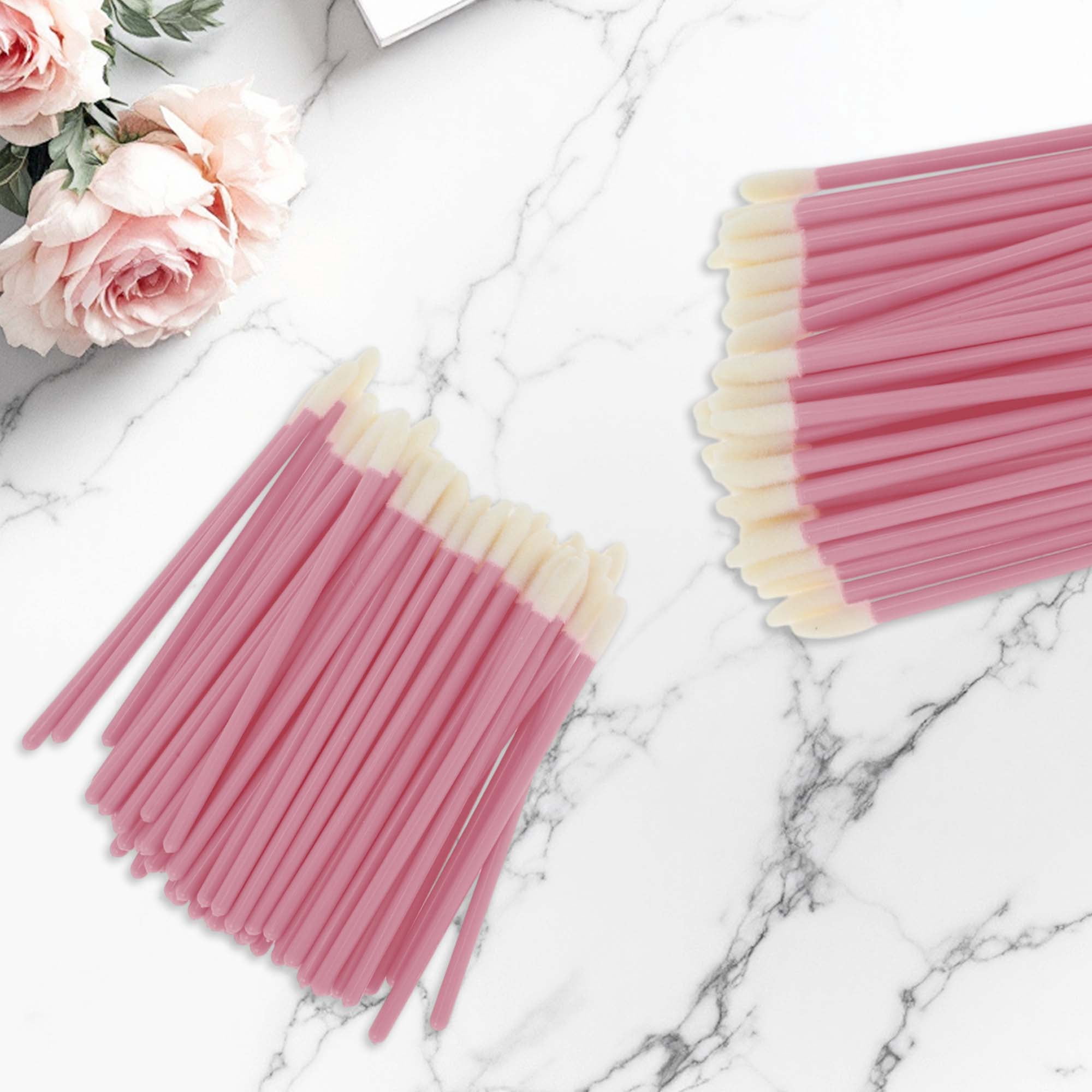 Unique Bargains 100 Pcs Disposable Barreled Solid Rod Lip Brush for Vacation Pink