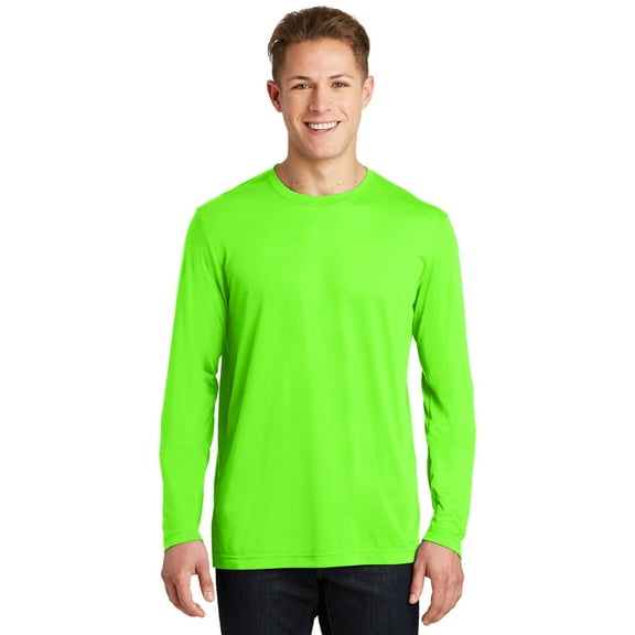 Sport Tek Adult Male Men Plain Long Sleeves T-Shirt Neon Green 4X-Large