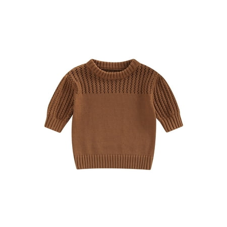 

GuliriFei Kids Girls Boys Sweater Solid Color Round Neck Long Sleeve Hollow Out Knitwear Winter Outfit