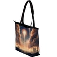 thumbnail image 3 of Independence Day Canvas Leather Mix Tote Bag - Hand-Held Twill Jeanette Sponge Bag 30x10.5x39cm, 3 of 5