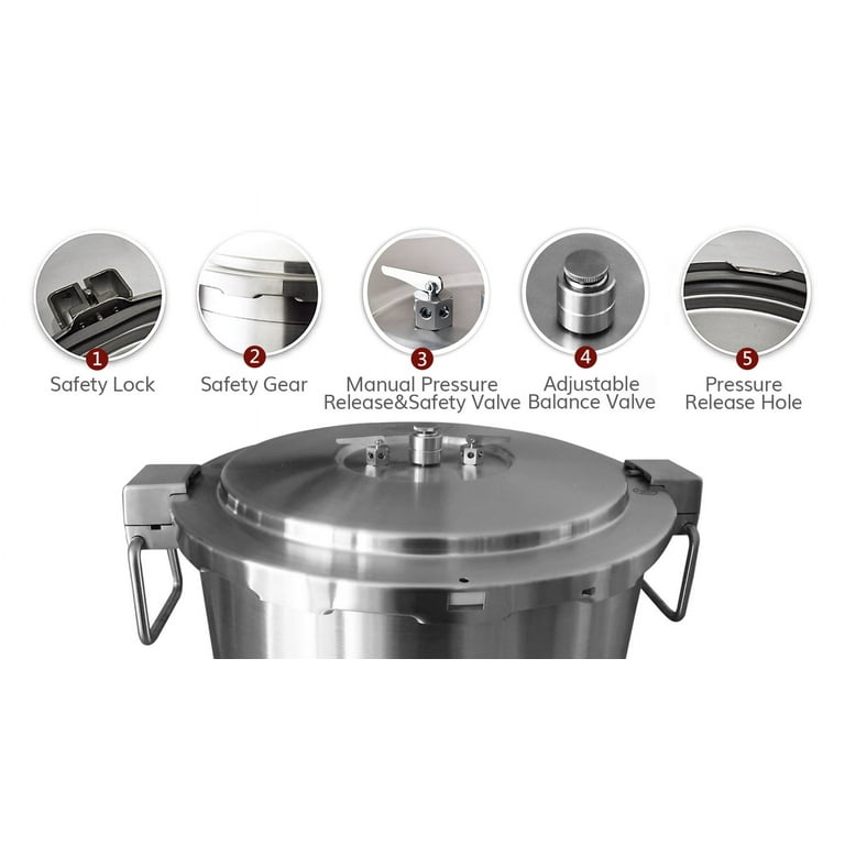 Buffalo QCP435 37-Quart Stainless Steel Pressure Cooker, Commercial large pressure  cooker, large pressure canner, large kitchen appliance, steam rack  included, removable parts easy to clean 