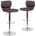 thumbnail image 1 of 2 Pk. Contemporary Brown Vinyl Adjustable Height Barstool with Vertical Stitch Back and Chrome Base, 1 of 8