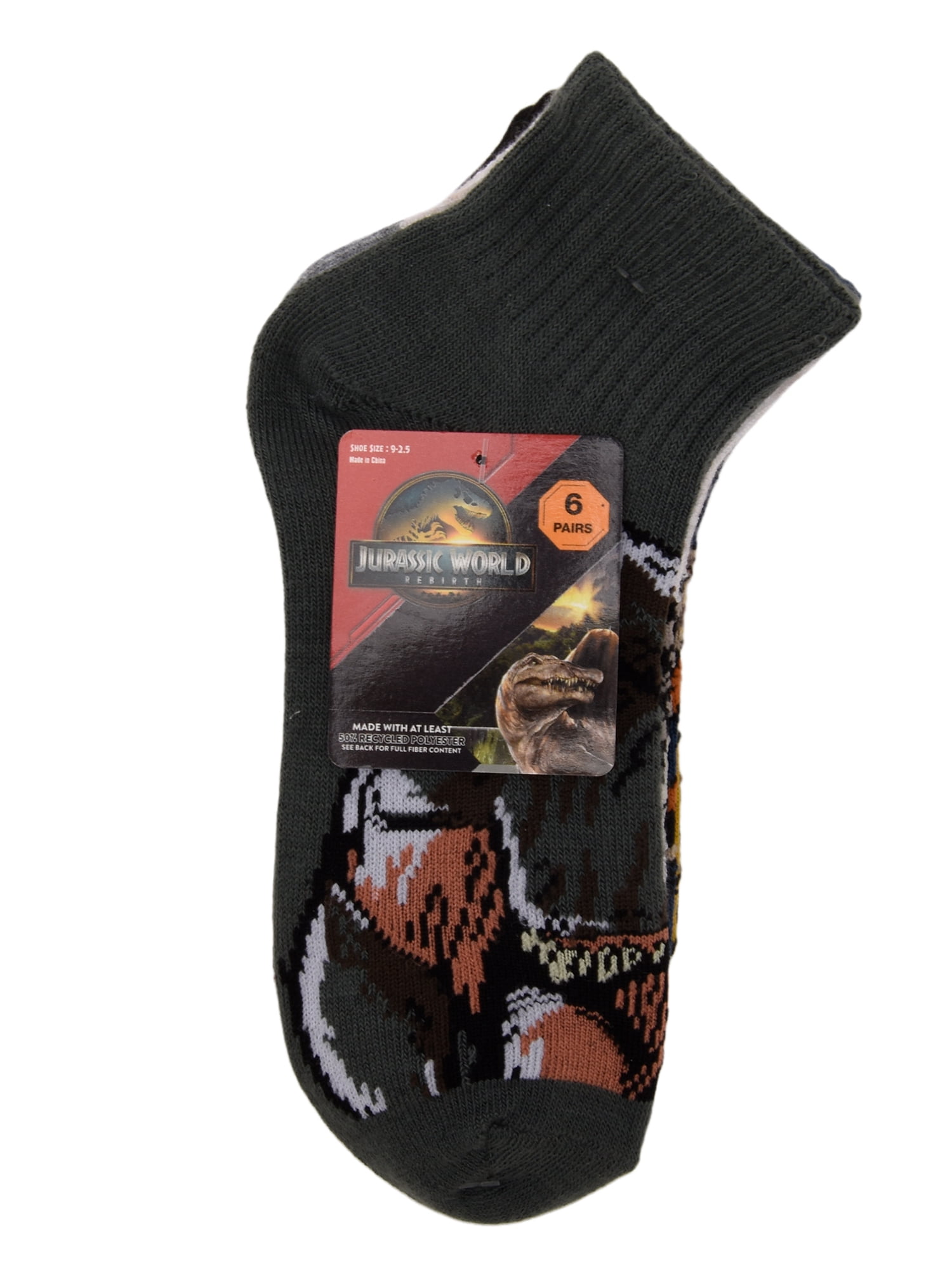 Jurassic Park Ankle Socks, 6-Pack, Boys Sizes M Boys