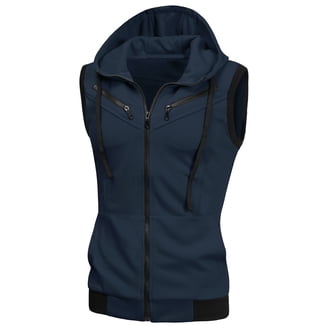 Unique Bargains Men's Hoodie Vest Zip Up Sleeveless Drawstring