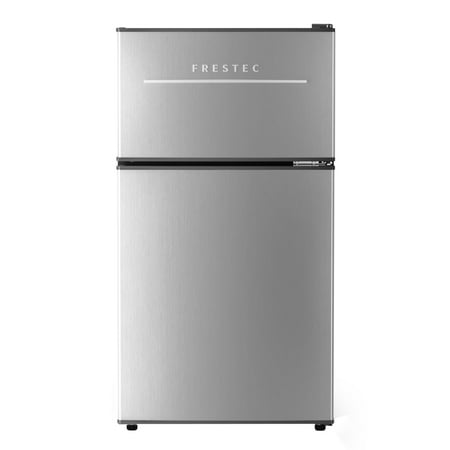 Frestec 3.2 Cu ft Two Door Mini Fridge with Freezer, Grey, E-Star,New,FTC30RE-SS
