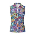 thumbnail image 4 of Yuyamidu Paisley Flower Womens Golf Shirt Stretchy Sleeveless Workout Shirts Collared Tennis Athletic Tank Top Button Down Anti Wrinkle Tennis Tops Clothes Size 2XL, 4 of 7