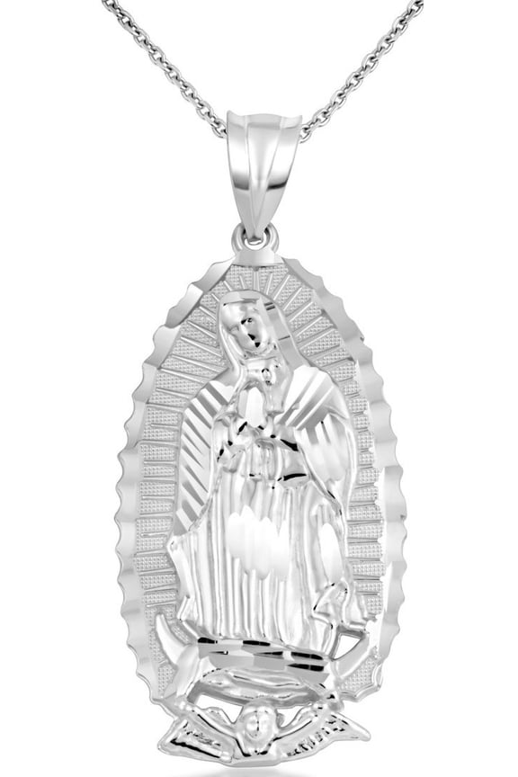 .925 Sterling Silver Our Lady of Guadalupe Virgin Mary Necklace (Small)(Pendant With 20" Chain)