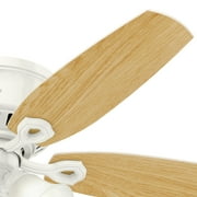 Hunter 52 inch Indoor Ceiling Fan with LED Lights - White Ceiling Fan with Pull Chain, For Bedroom, Living Room, or Kitchen, Low Profile Mount, No Remote, 5 Blades - Builder 53326, Snow White
