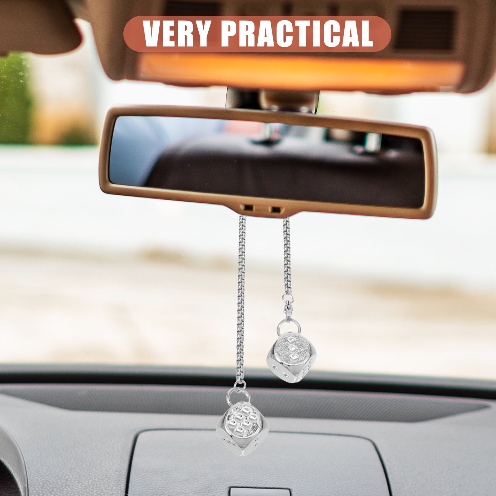 GOOHOCHY Silver Alloy Dice Car Hanging Ornament Rear View