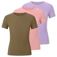thumbnail image 2 of SGFCWSX Girls T Shirt 3 Pack Ribbed Knit Short Sleeve Crew Neck Slim Fit Cropped Casual Soft Basic Kids Daily Wear Tee Tops Khaki Size 7/8, 2 of 5